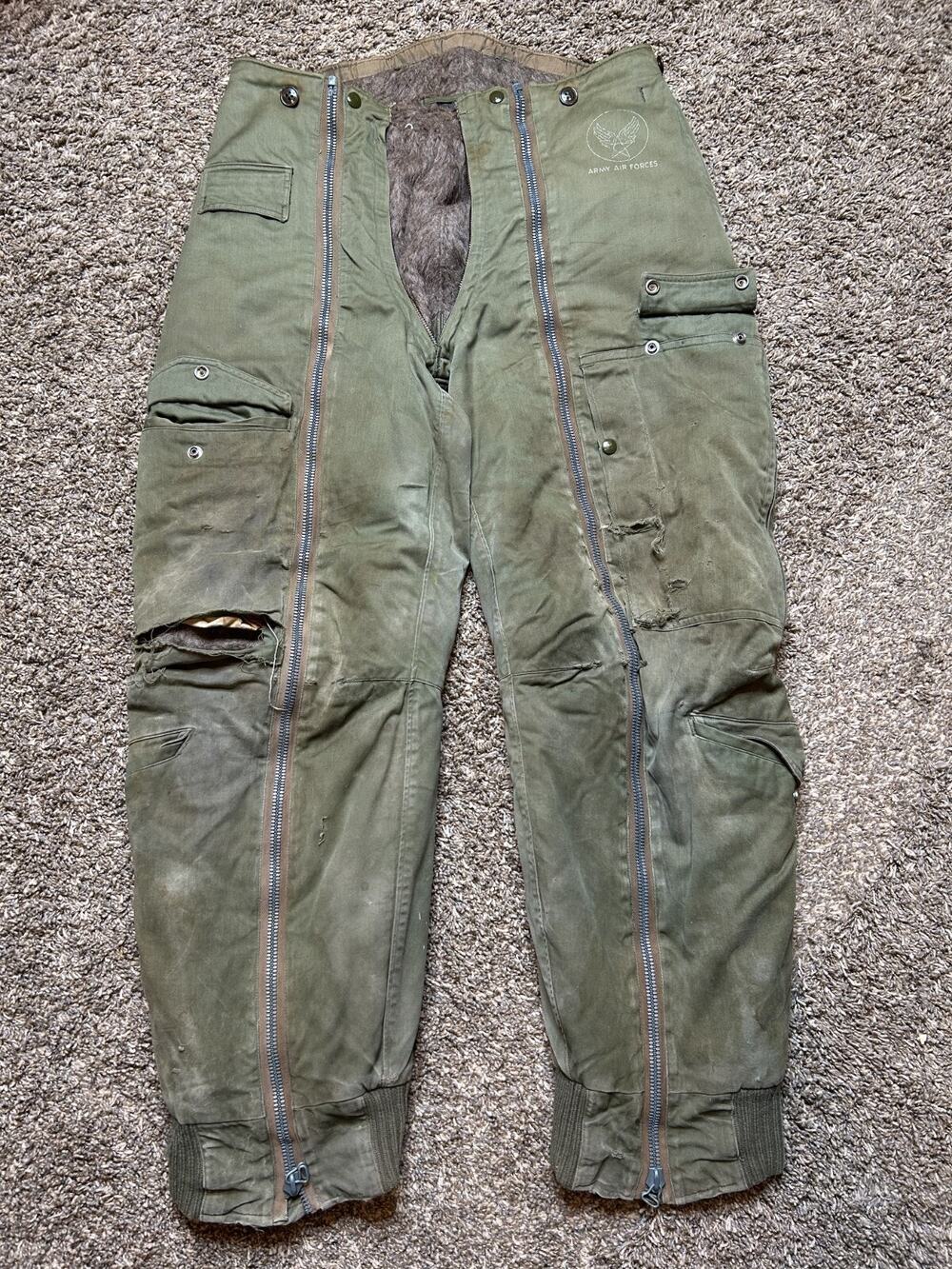 US Army Air Force WWII Alpaca Fur Lined Type A-11 Trousers Men's Sz 30R VTG